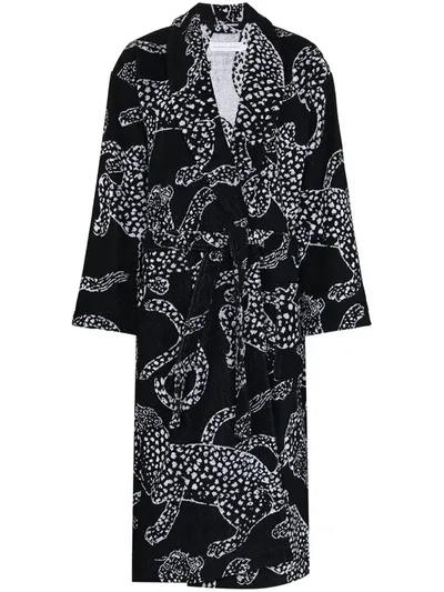 Desmond & Dempsey Belted Cotton-terry Jacquard Robe In Navy