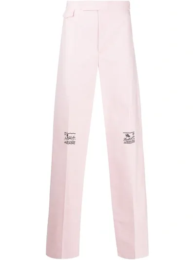 Raf Simons Embroidered Knee Detail Straight-leg Trousers In Pink