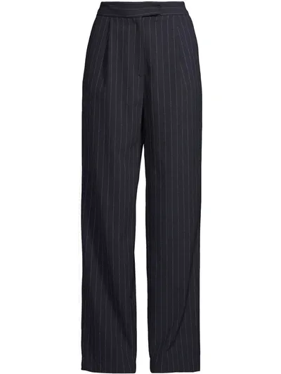 Nicole Miller Pleat-detailing Pinstripe Trousers In Blue