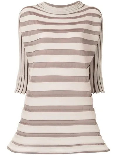 Issey Miyake Bouce Pleated Stripe Tunic Top In Neutrals