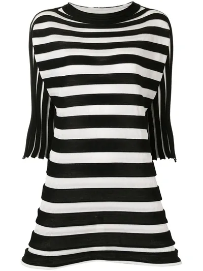 Issey Miyake Bouce Pleated Stripe Tunic Top In White