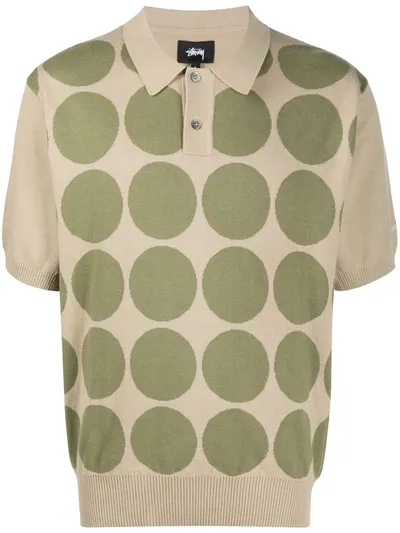 Stussy Geometric-print Short-sleeved Polo Shirt In Green