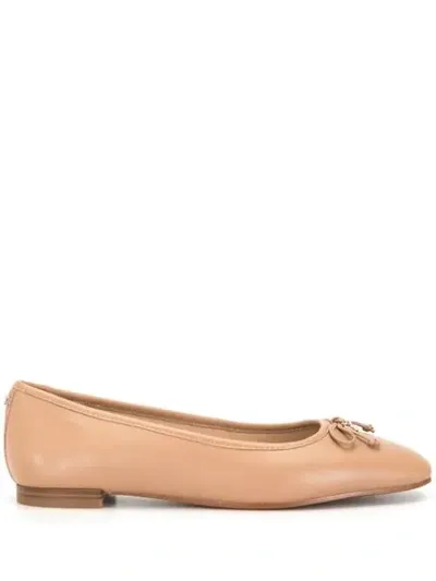 Sam Edelman Meg' Chain Heel Ruched Leather Ballerina Flats In Neutral