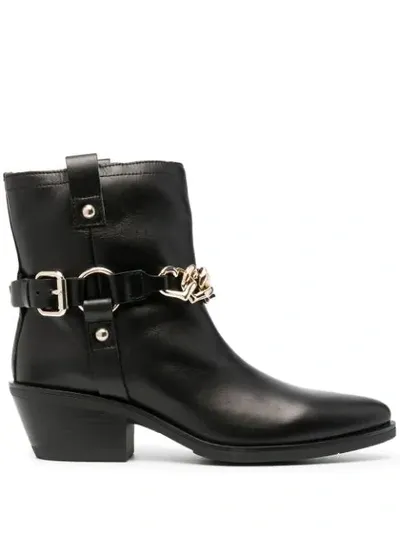 Love Moschino Chain-embellished Leather Western Boots In Black