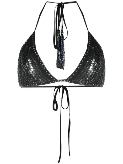 Dundas Sequin-embellished Silk Bralette In Black