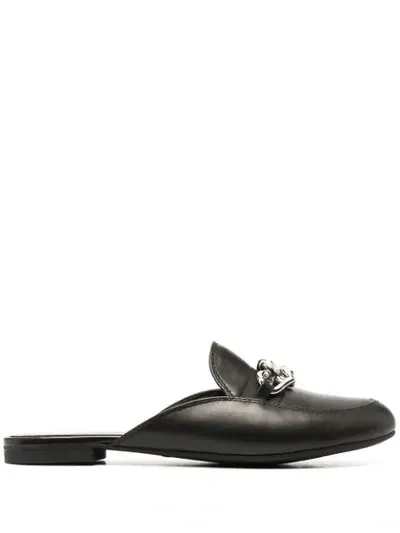 Love Moschino Heart-chain Backless Loafers In Black