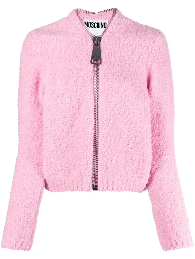 Moschino Brushed Oversized Zipper Cardigan In Pink