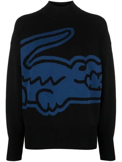 Lacoste Live Intarsia Knit Logo Jumper In Black