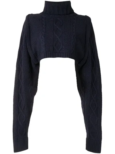 Y's Cropped Knit Jumper In Blue