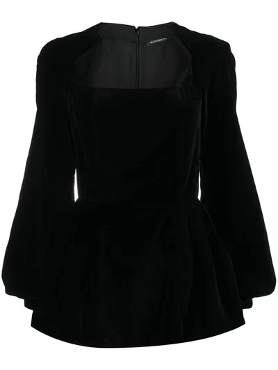 Wandering Velvet-effect Puff-sleeves Playsuit In Black