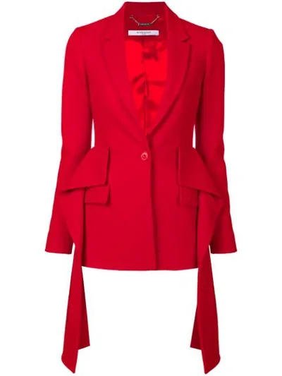 Givenchy Stretch Cady Jacket W/ Draped Peplum In Red