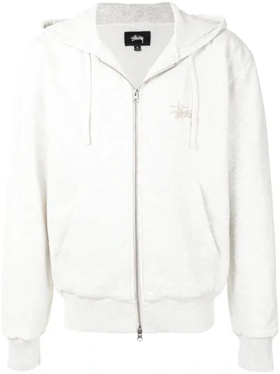 Stussy Thermal Logo-embroidered Zip-up Hoodie In Grey