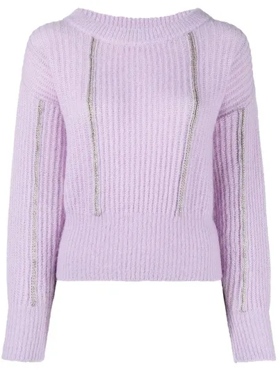 Pinko Contrast-trim Knitted Jumper In Purple