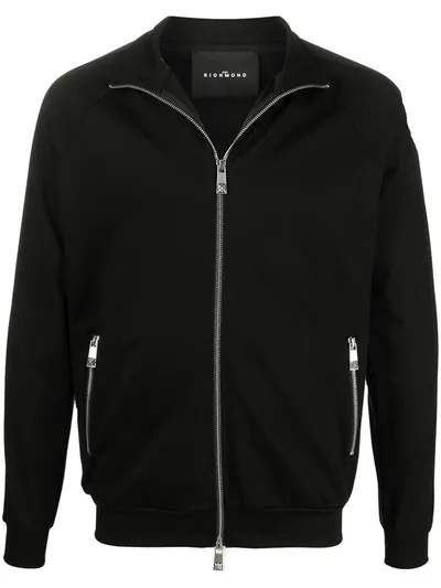 John Richmond Logo Tape Zip-up Sweatshirt In Black