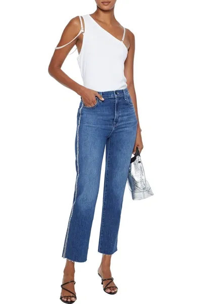 J Brand Jules Crystal-embellished High-rise Straight-leg Jeans In Mid Denim