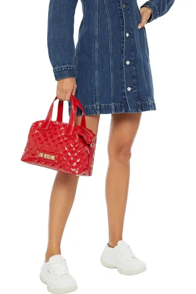 Love Moschino Quilted Faux Glossed-leather Tote In Red