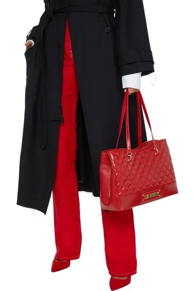 Love Moschino Logo-embellished Quilted Faux Leather Tote In Red