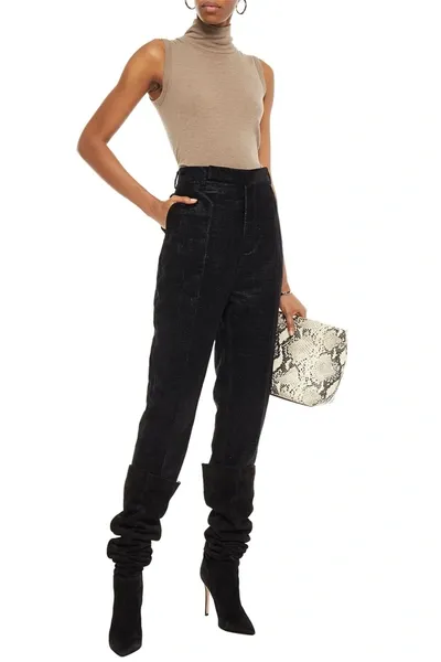 Rick Owens Cropped Velvet Tapered Pants In Black