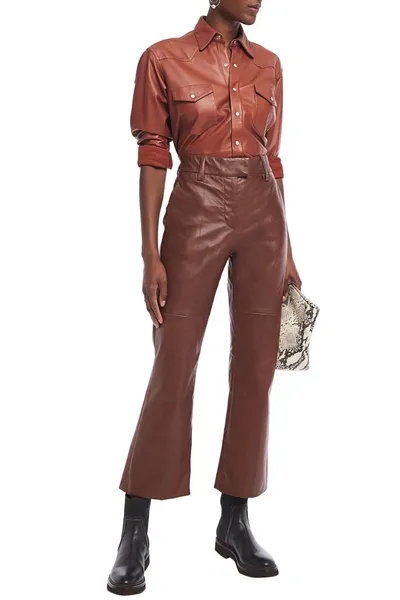 Brunello Cucinelli Leather Kick-flare Pants In Brown