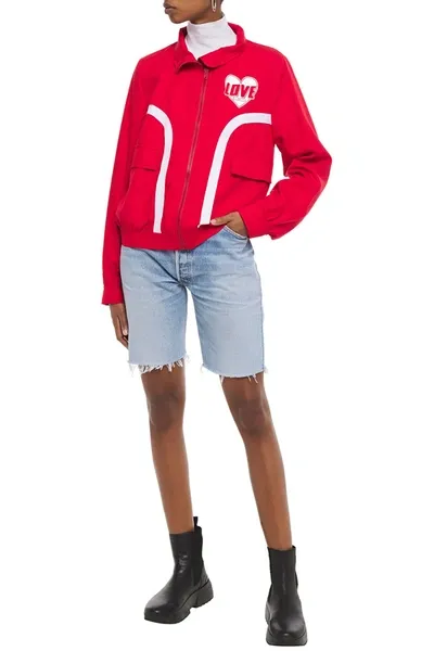 Love Moschino Appliquéd Twill Bomber Jacket In Red