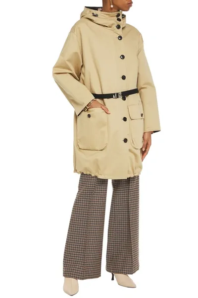 Marni Cotton And Linen-blend Gabardine Hooded Coat In Sand