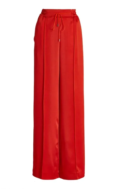 Oscar De La Renta Wool-blend Crepe Straight-leg Pants In Red,neutral