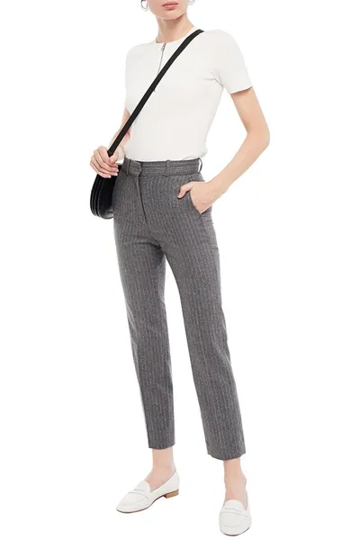 Sandro Jena Cropped Pinstriped Wool-blend Felt Straight-leg Pants In Gray