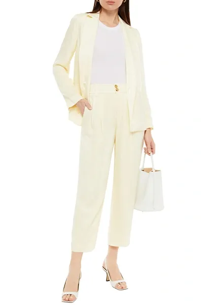 Vince Pleated Crinkled Satin-twill Tapered Pants In Yellow