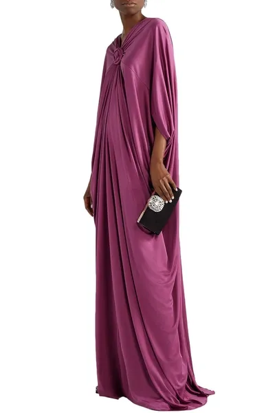 Reem Acra Draped Silk-jersey Gown In Purple