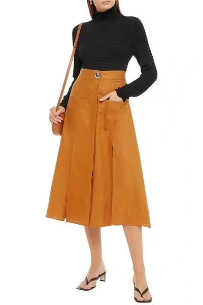 Nicholas Masala Linen Midi Skirt In Brown