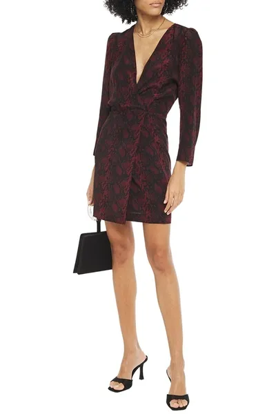 Nili Lotan Pamela Wrap-effect Snake-print Silk Crepe De Chine Mini Dress In Burgundy