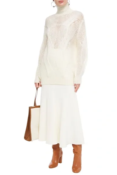 Gentryportofino Cable-knit Mohair-blend Turtleneck Sweater In White