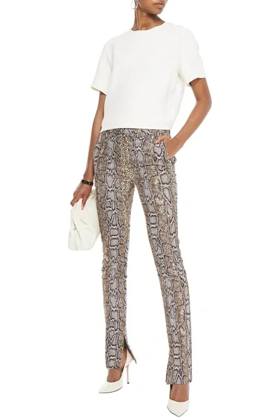 Victoria Beckham Cotton-blend Snake-jacquard Skinny Pants In Brown