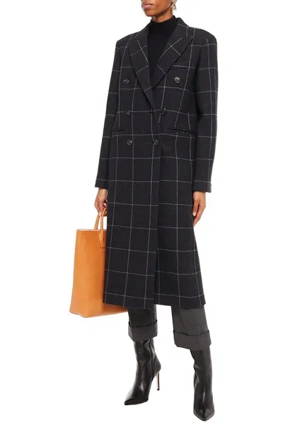 Victoria Beckham Double-breasted Checked Wool And Cashmere-blend Felt Coat In Black