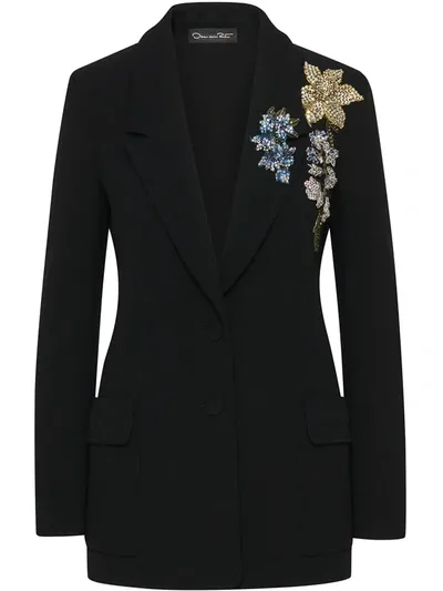 Oscar De La Renta Crystal-embellished Tailored Blazer In Black