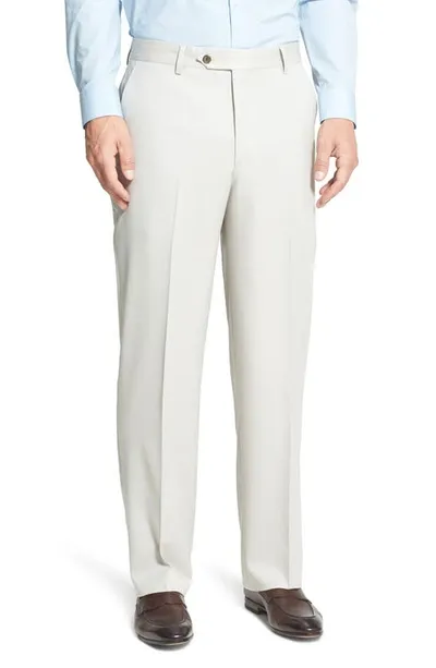 Berle Flat Front Classic Fit Wool Gabardine Dress Pants In Stone