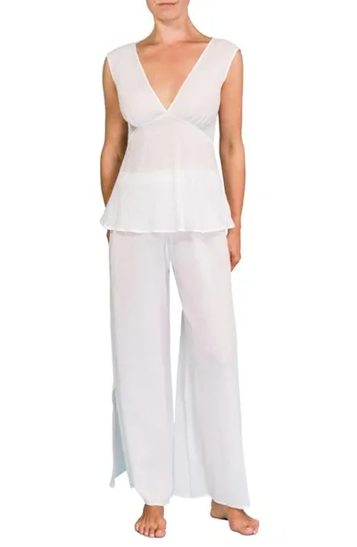 Everyday Ritual Deep V Wide Leg Pajamas In White