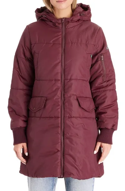 Modern Eternity 3-in-1 Hooded Maternity Puffer Jacket In Burgundy