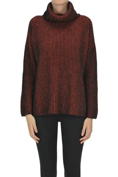 Base Milano Ribbed Knit Turtleneck Pullover In Red