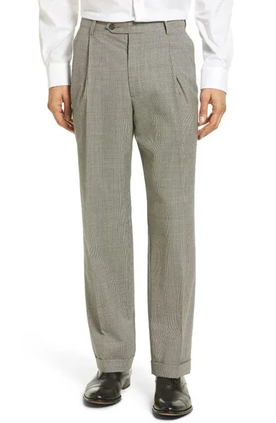 Berle Pleated Houndstooth Wool Trousers In Charcoal