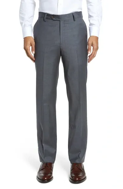 Berle Flat Front Modern Fit Gabardine Stretch Wool Trousers In Medium Grey