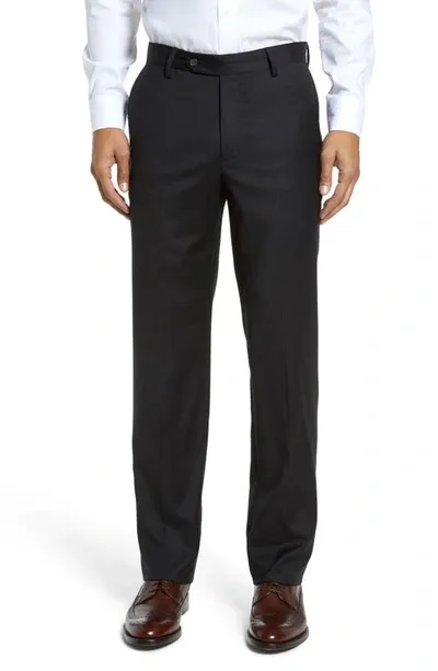 Berle Flat Front Modern Fit Gabardine Stretch Wool Trousers In Charcoal