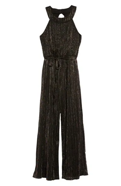 Zunie Kids' High Neck Shimmer Stripe Jumpsuit In Black Multi