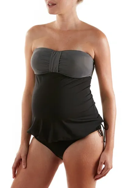 Cache Coeur Eden Two-piece Colorblock Maternity Tankini Swimsuit In Black