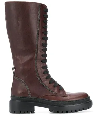 Brunello Cucinelli Lace-up Knee-length Boots In Brown