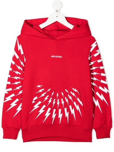 Neil Barrett Kids' Lightning Print Cotton Sweatshirt Hoodie In Red