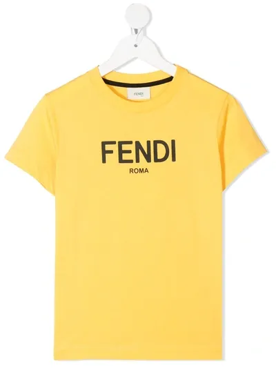 Fendi Kids' Logo Graphic Tee In Yellow