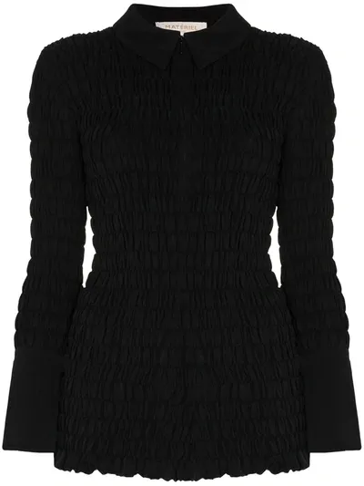 Materiel Ruched Long-sleeve Collared Blouse In Black