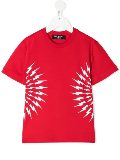 Neil Barrett Kids' Lightning Print Cotton Jersey T-shirt In Red