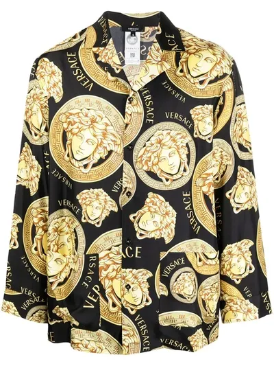 Versace Medusa Amplified Long-sleeve Pyjama Shirt In Black